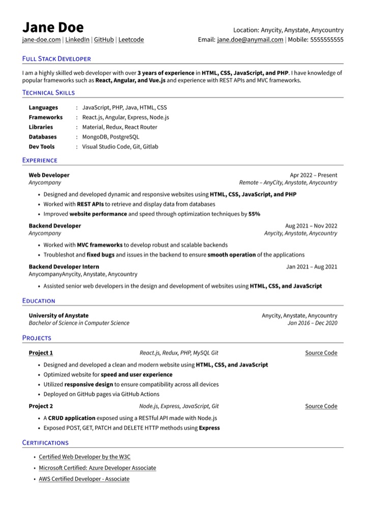 Simple — modèle CV ATS-optimisé PDF professionnel